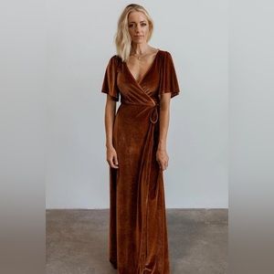 Baltic Born Meghan Velvet Wrap Maxi Dress in Spice, size M